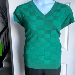 Lemon Green Checkered V-Neck Sweater Vest